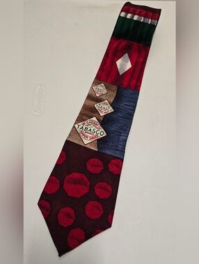 Tabasco Men's Patchwork 100% Silk Tie in Burgundy, Red, Green and Blue